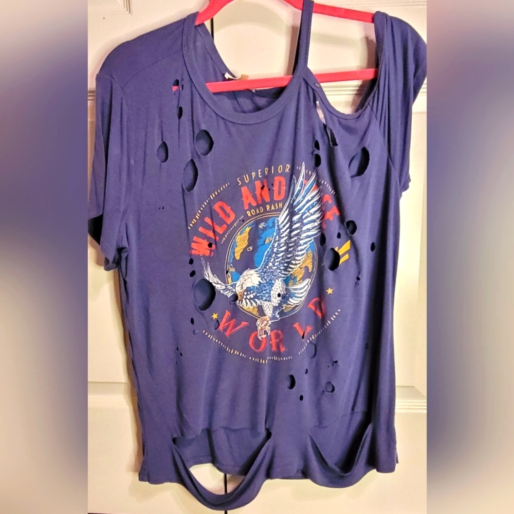 Destroyed T-shirt With Holes Womens Size L
